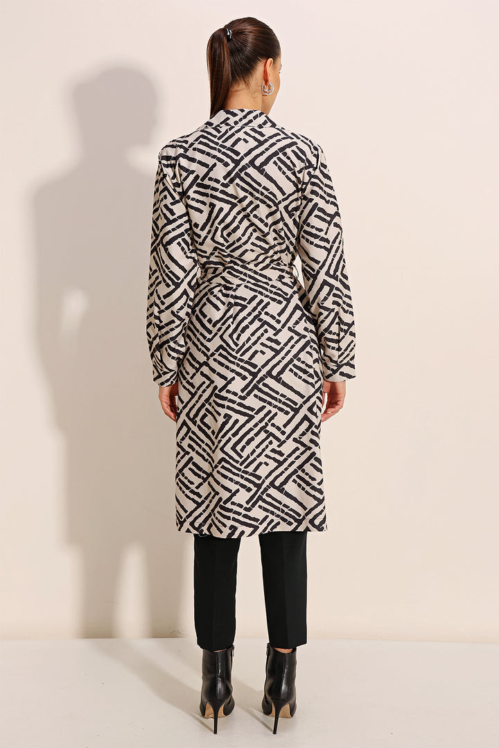 BGD Women Patterned Double-Breasted Trench Coat - Off-White - Avondale