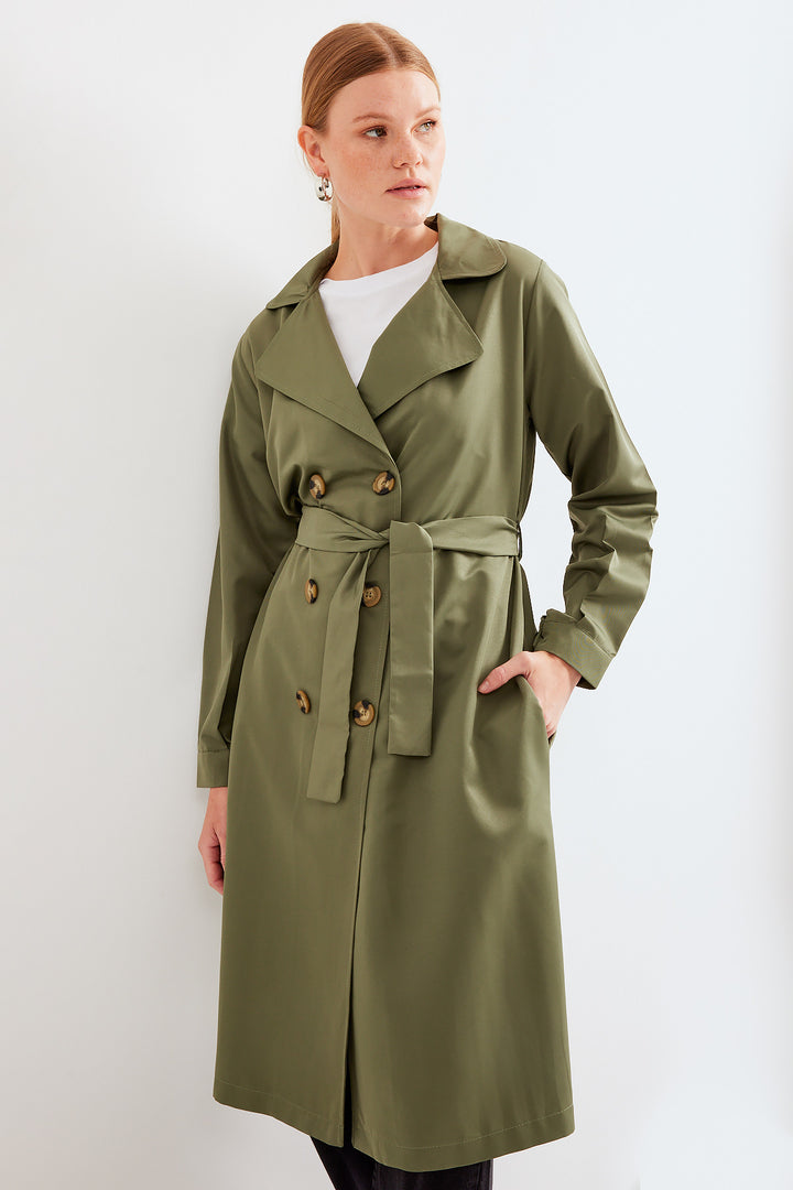 BGD Women Double-Breasted Trench Coat - Khaki - Avondale