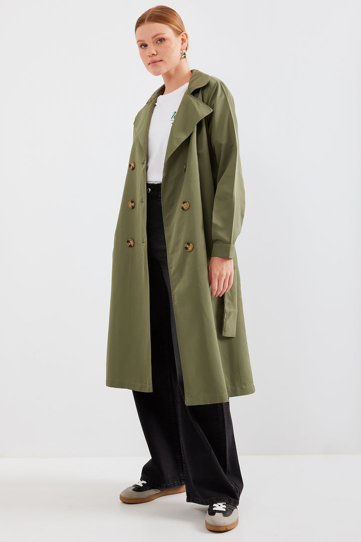 BGD Women Double-Breasted Trench Coat - Khaki - Avondale