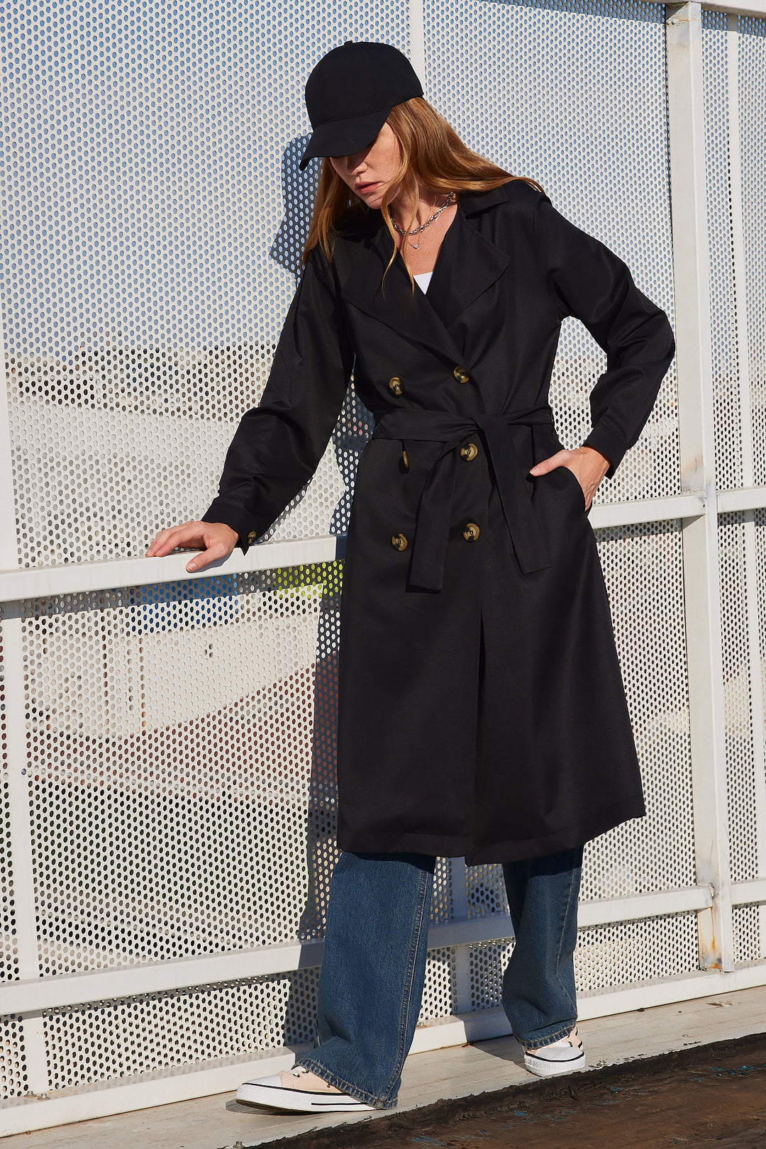 BGD Women Double-Breasted Trench Coat - Black - Avondale