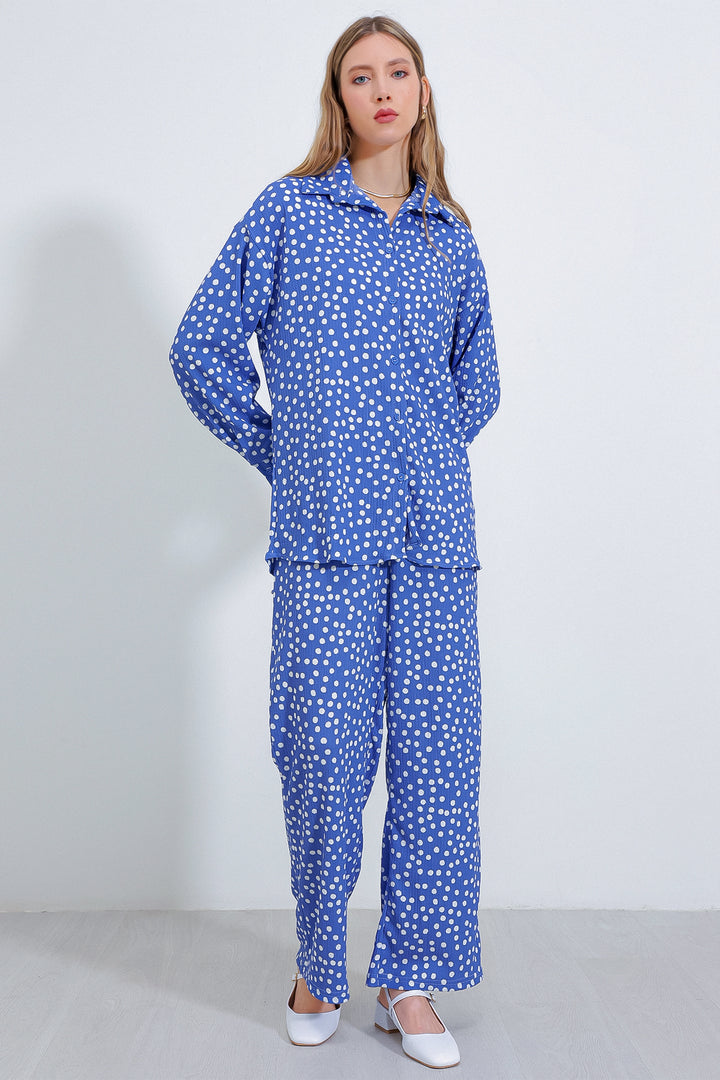 BGD Women Woman Polka Dot Indigo Ecru Knit Two-Piece Set 5858 - Avondale