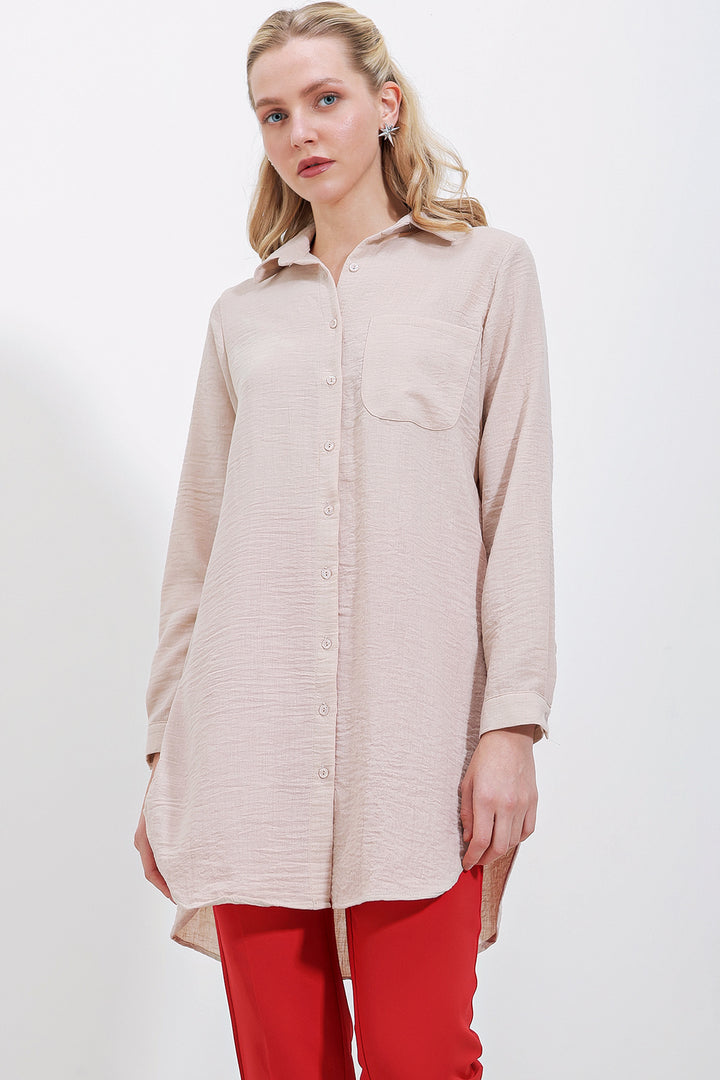 BGD Women Single Pocket Shirt Tunic - Cream - Avondale