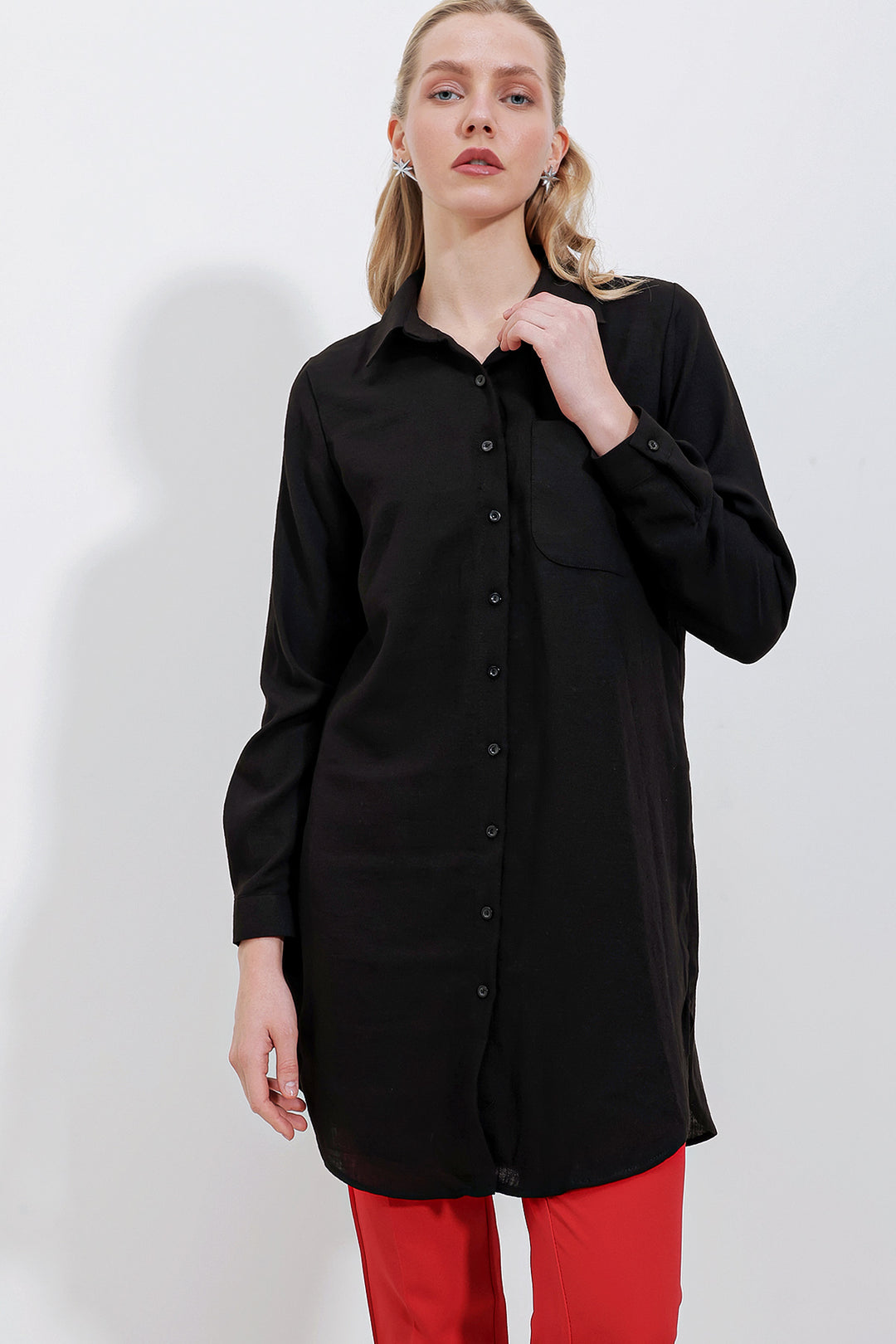 BGD Women Single Pocket Shirt Tunic - Black - Avondale