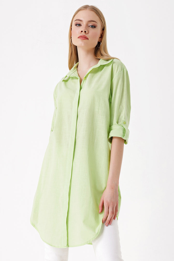 BGD Women Long Linen Shirt - Dark Green - Avondale