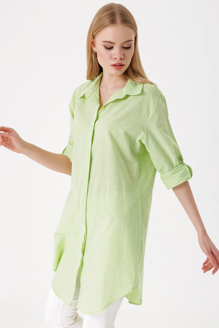 BGD Women Long Linen Shirt - Dark Green - Avondale