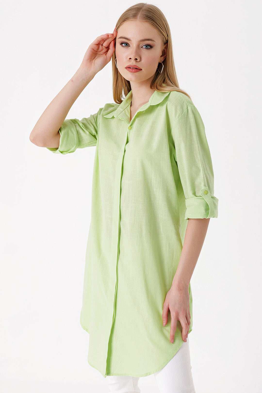 BGD Women Long Linen Shirt - Dark Green - Avondale