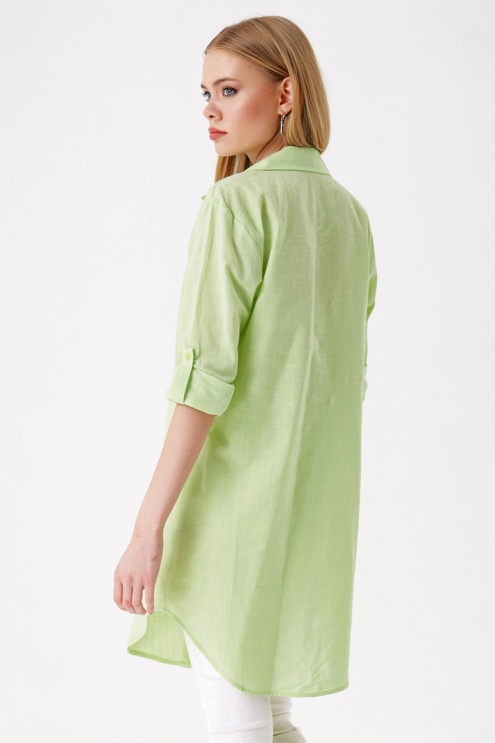 BGD Women Long Linen Shirt - Dark Green - Avondale