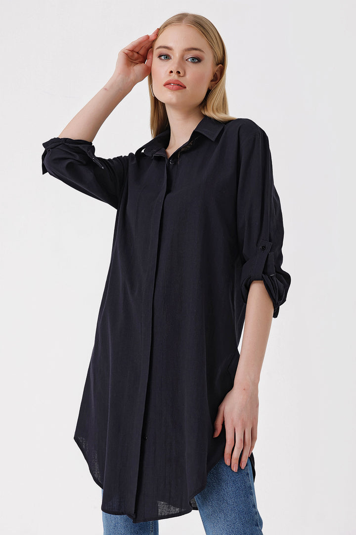 BGD Women Long Linen Shirt - Black - Avondale