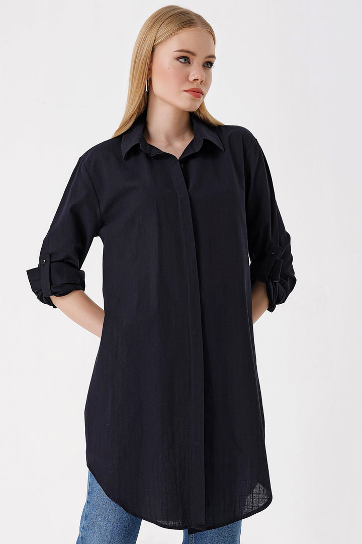 BGD Women Long Linen Shirt - Black - Avondale