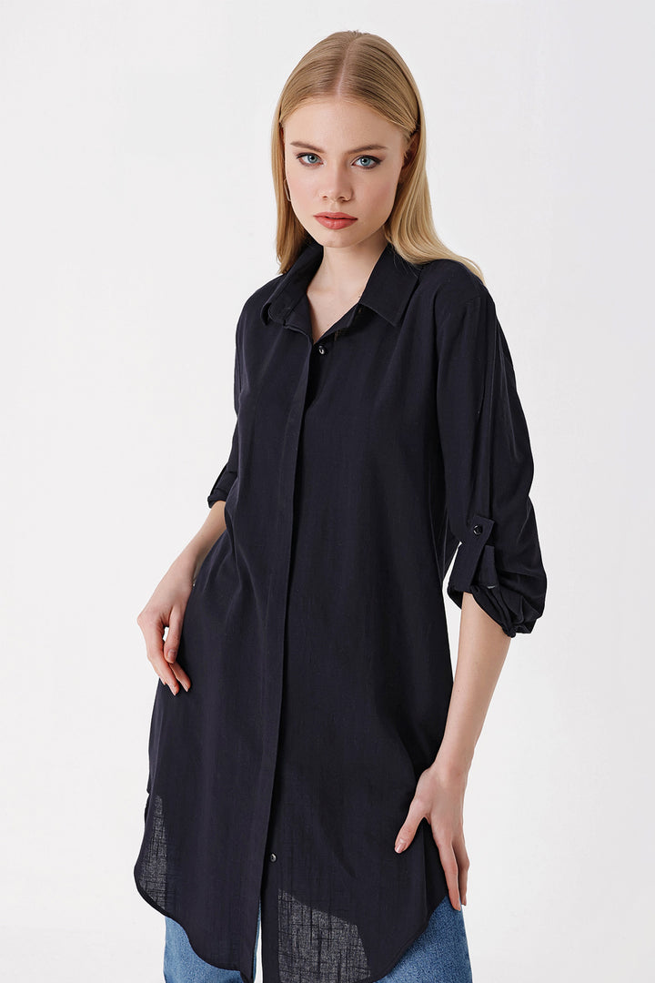 BGD Women Long Linen Shirt - Black - Avondale