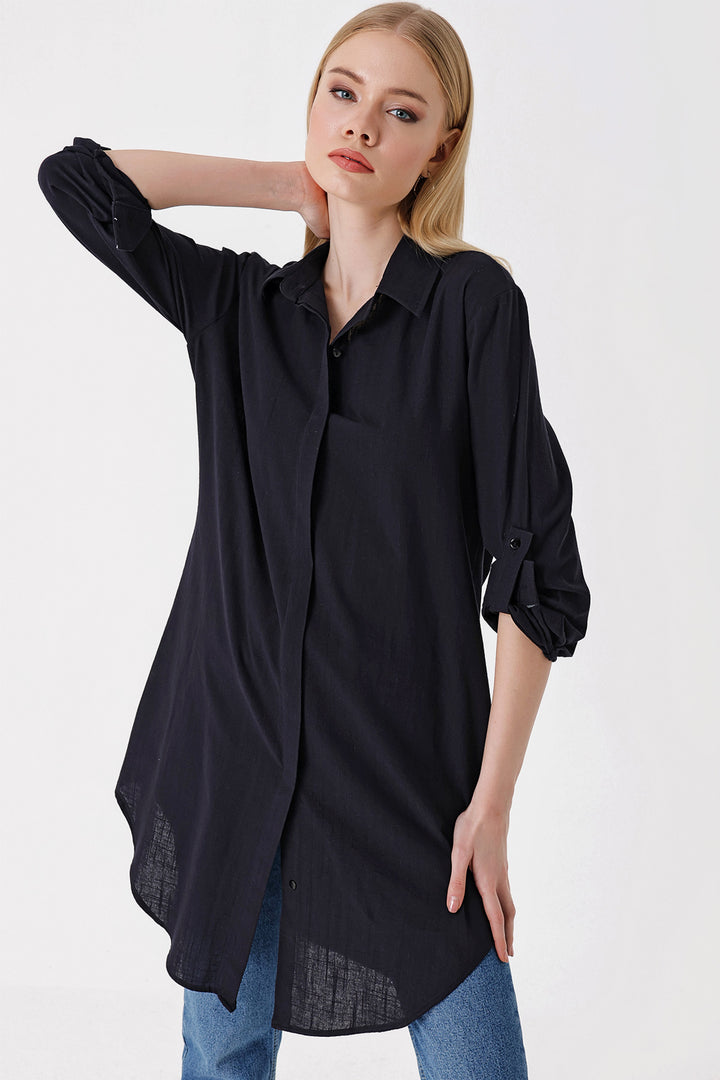 BGD Women Long Linen Shirt - Black - Avondale