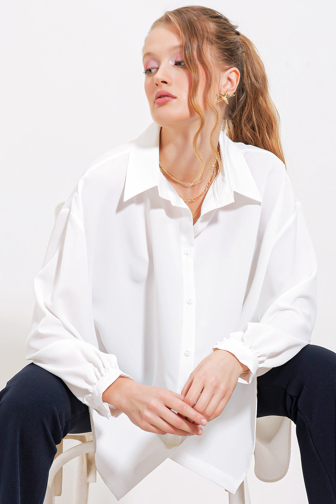 BGD Women Oversized Shirt Tunic - White - Avondale