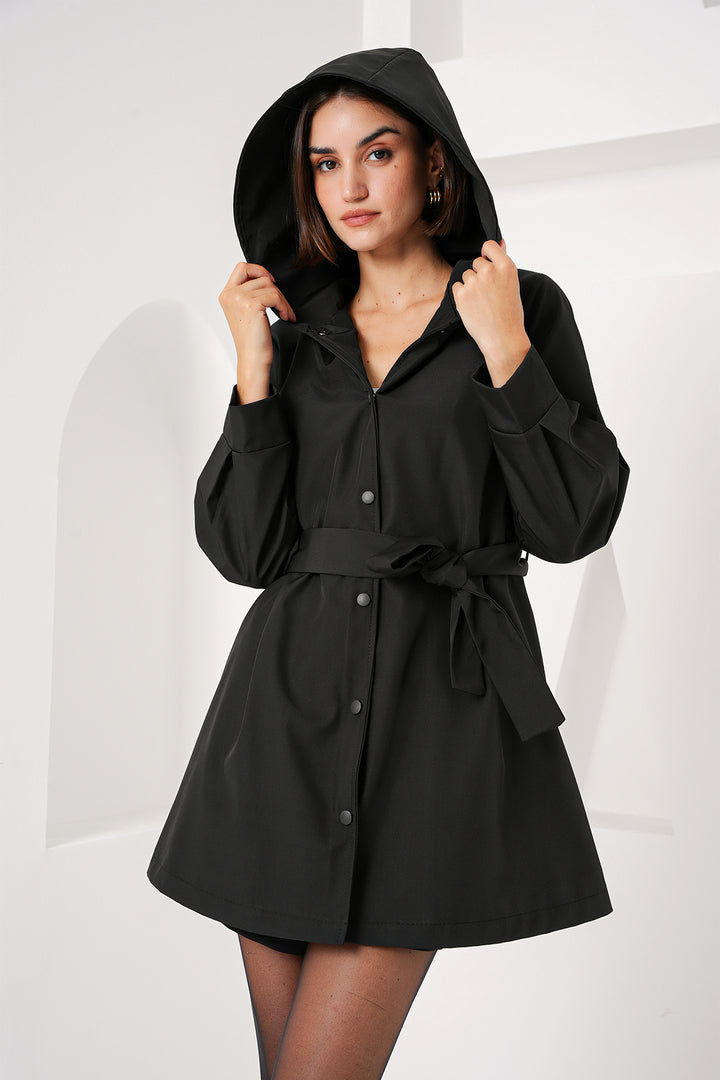 BGD Women Hooded Trench Coat - Black - Avondale