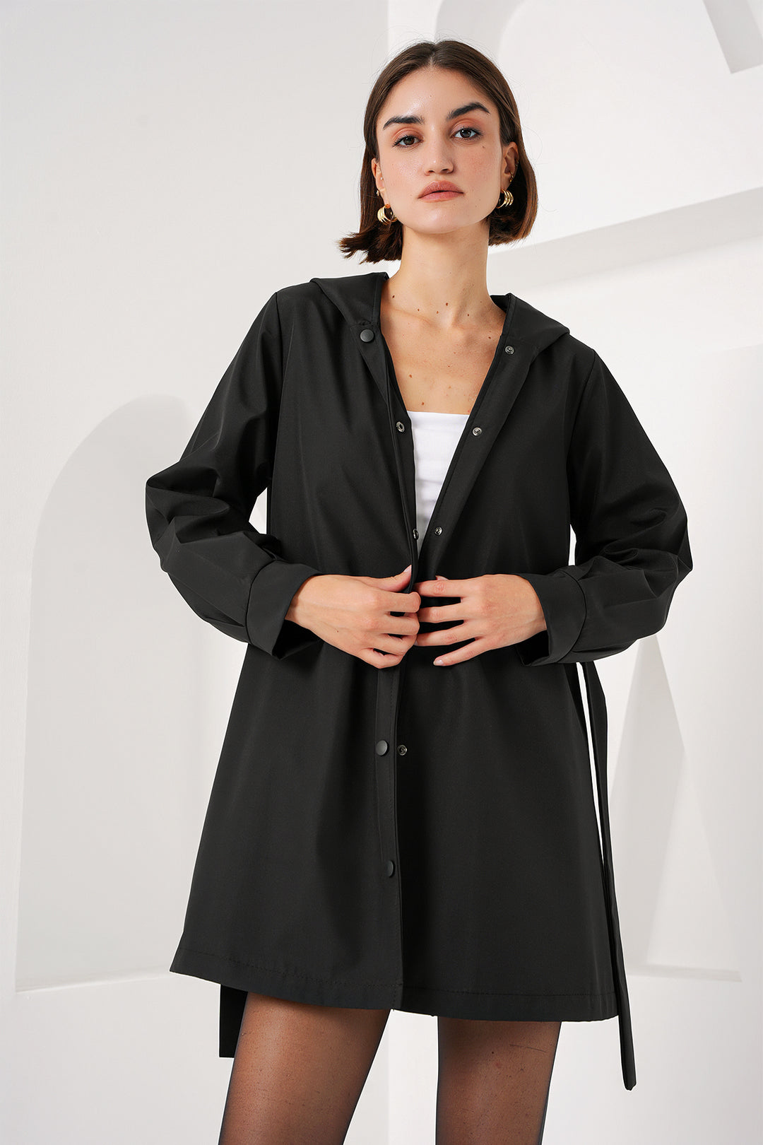 BGD Women Hooded Trench Coat - Black - Avondale