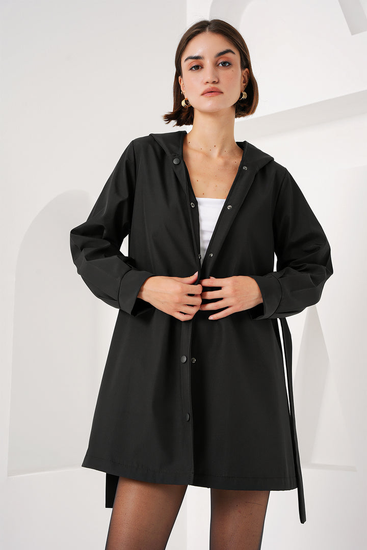 BGD Women Hooded Trench Coat - Black - Avondale