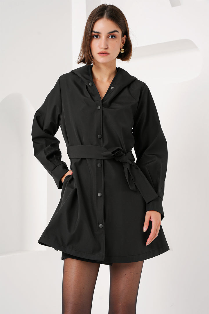 BGD Women Hooded Trench Coat - Black - Avondale