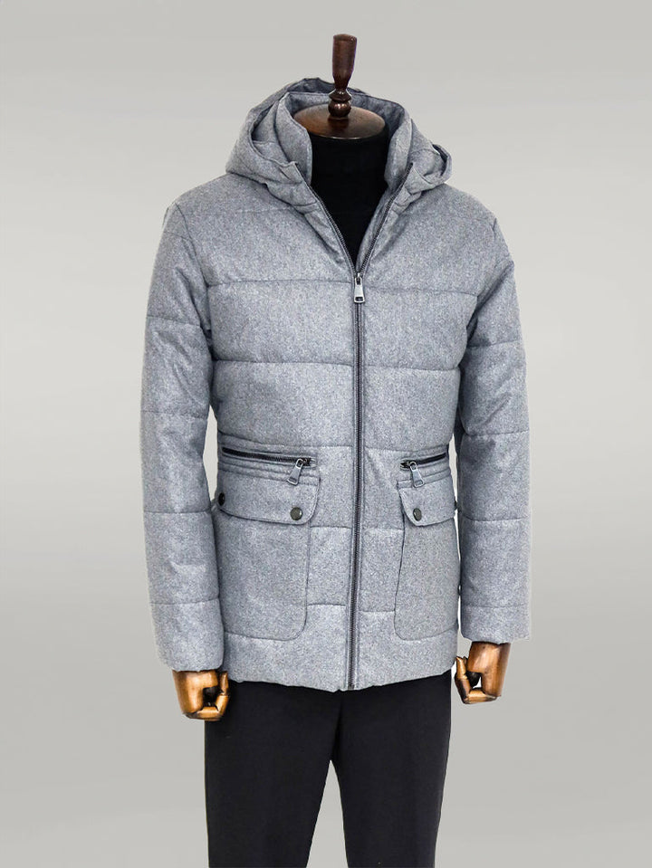 WSS Slim Fit Hooded Grey Men Coat  - Singen