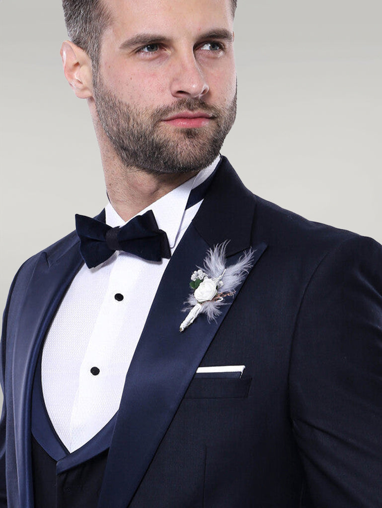 WSS Double Breasted Satin Lapel Navy Blue Men Tuxedo  - Singen