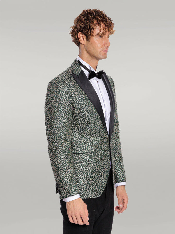 WSS Flower Embroidered Pattern Green Men Prom Blazer  - Singen