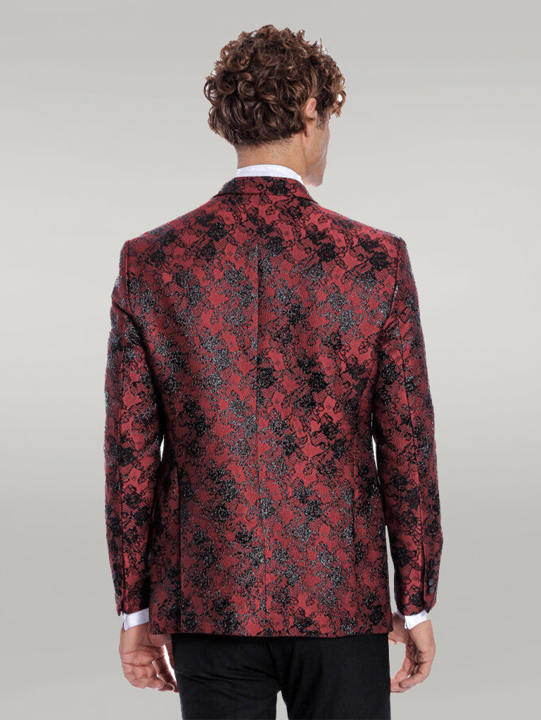 WSS Floral Patterned Slim Fit Burgundy Men Prom Blazer  - Singen