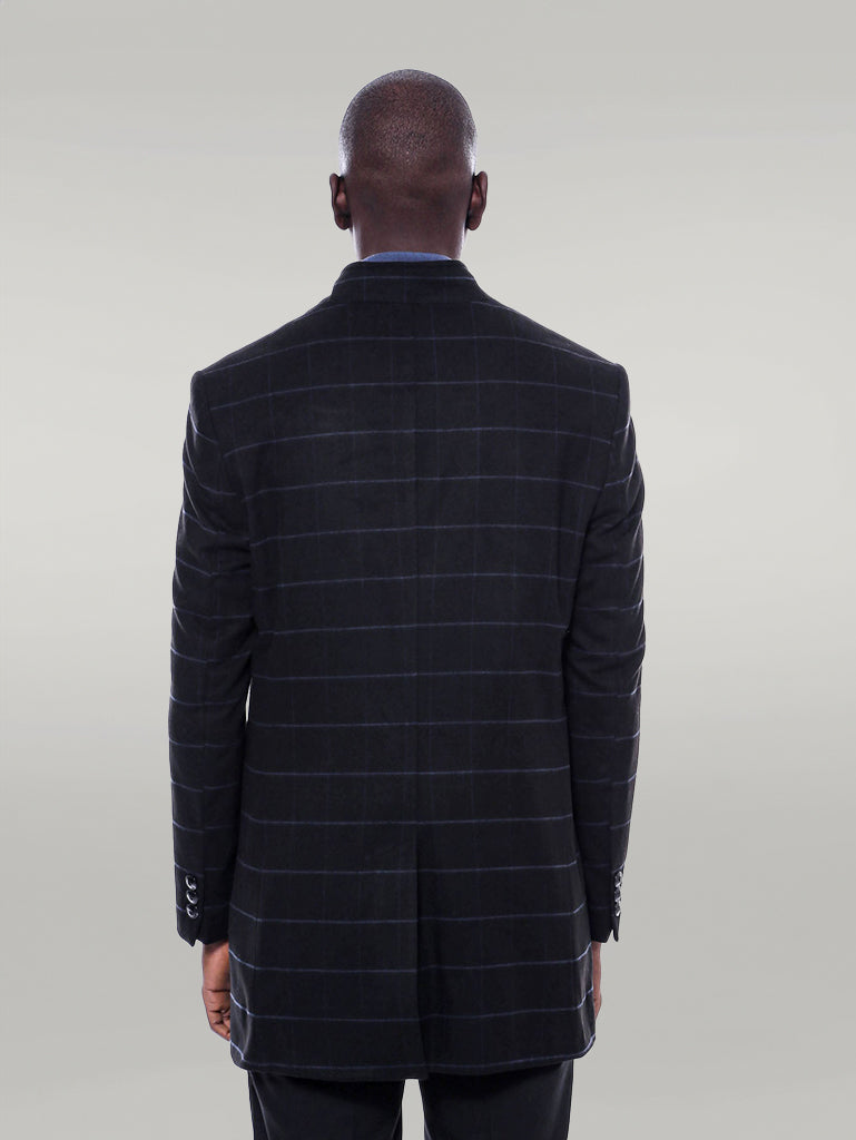 WSS Mandarin Collar Black Checked Coat  - Singen