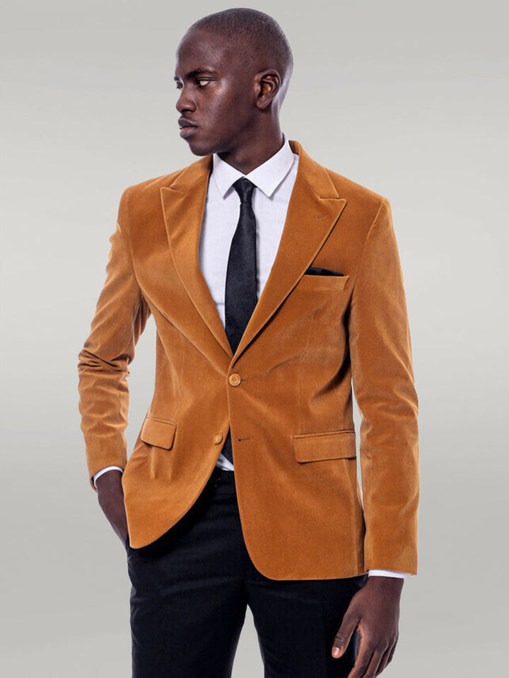 WSS Wide Peak Lapel Velvet Yellow Blazer  - Singen