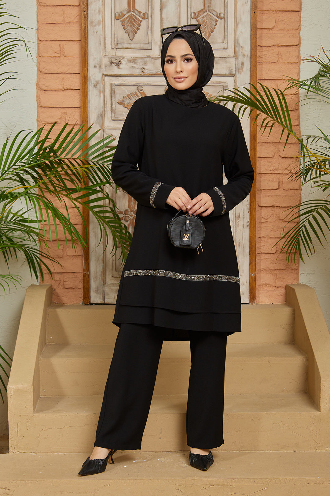 ZRF Women Stone-Detailed Tunic Pants Set - Black - Arlington