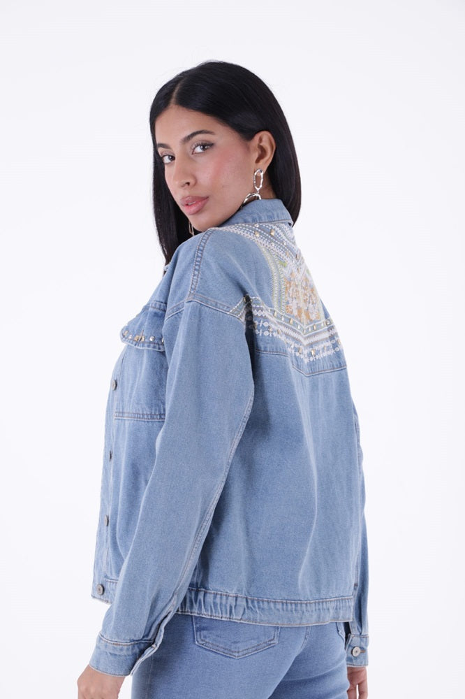 XLJ Denim Jacket with Embroidery on Back Mixed - Navarre