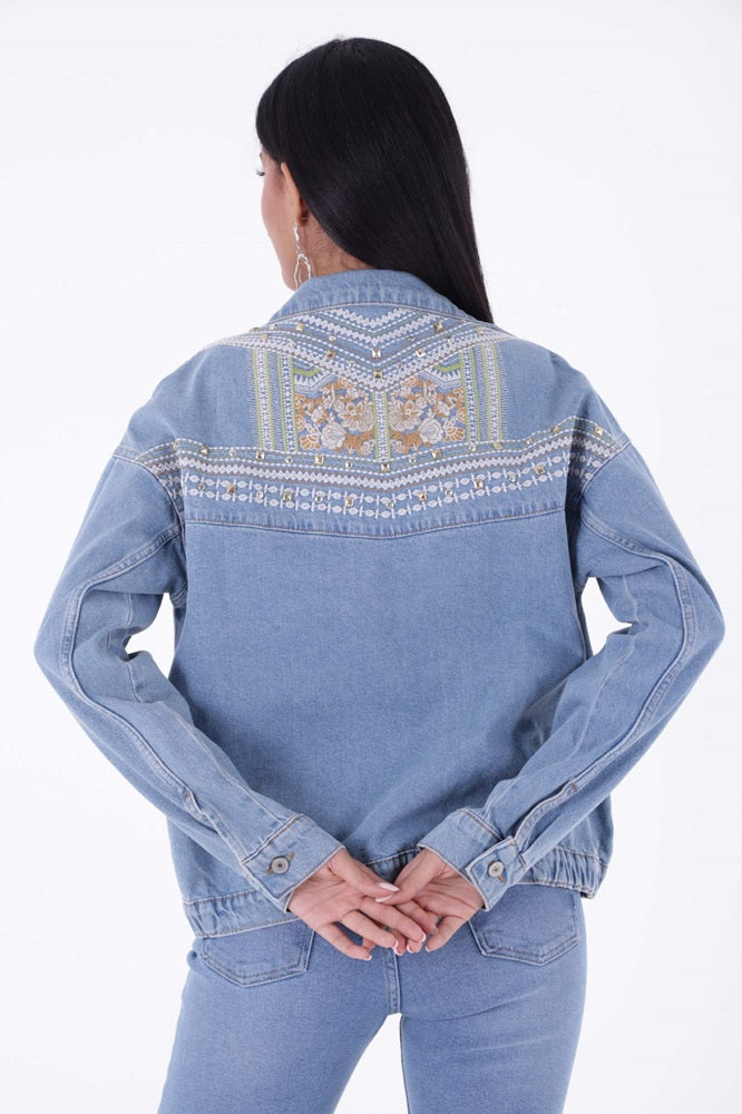 XLJ Denim Jacket with Embroidery on Back Mixed - Navarre