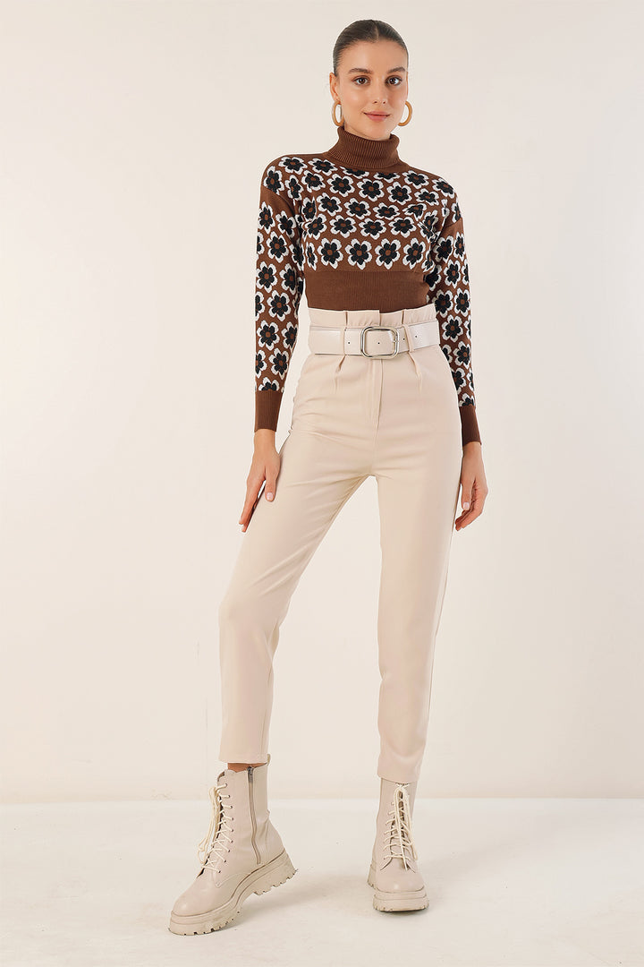 BGD Women Belted Fabric Pants - Cream - Avondale