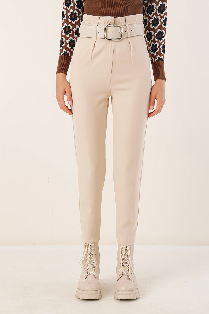 BGD Women Belted Fabric Pants - Cream - Avondale