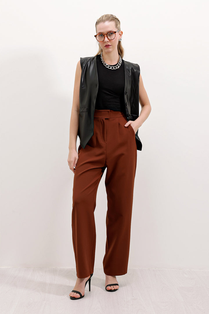 BGD Women Woman Brown High Waist Fabric Pants 6612 - Avondale