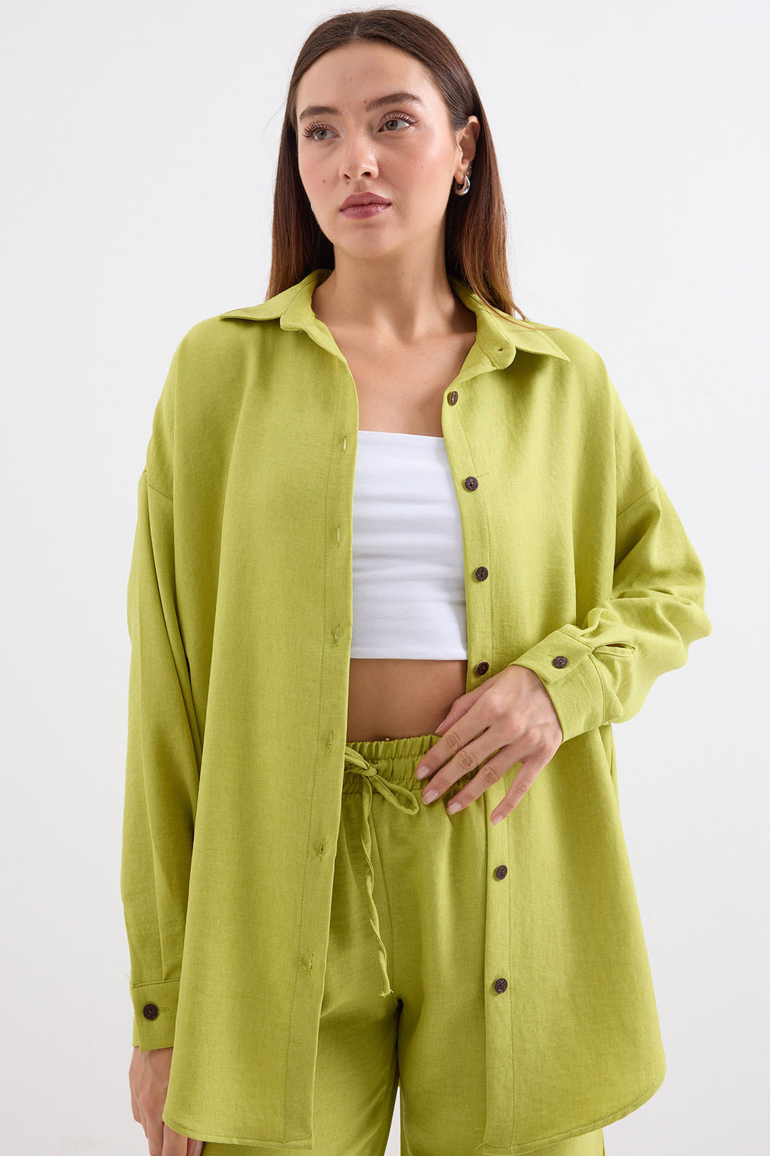 BGD Women Linen Gen Gueping Set - Olive Green - Avondale