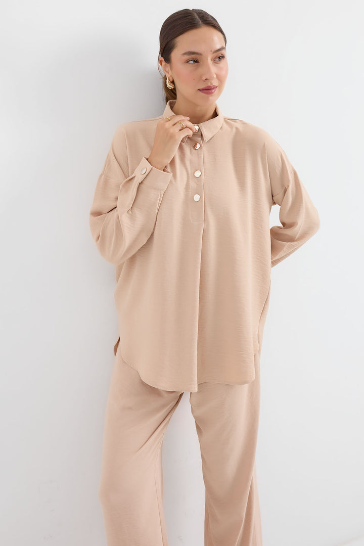 BGD Women Oversize Top and Bottom Set - Beige - Avondale