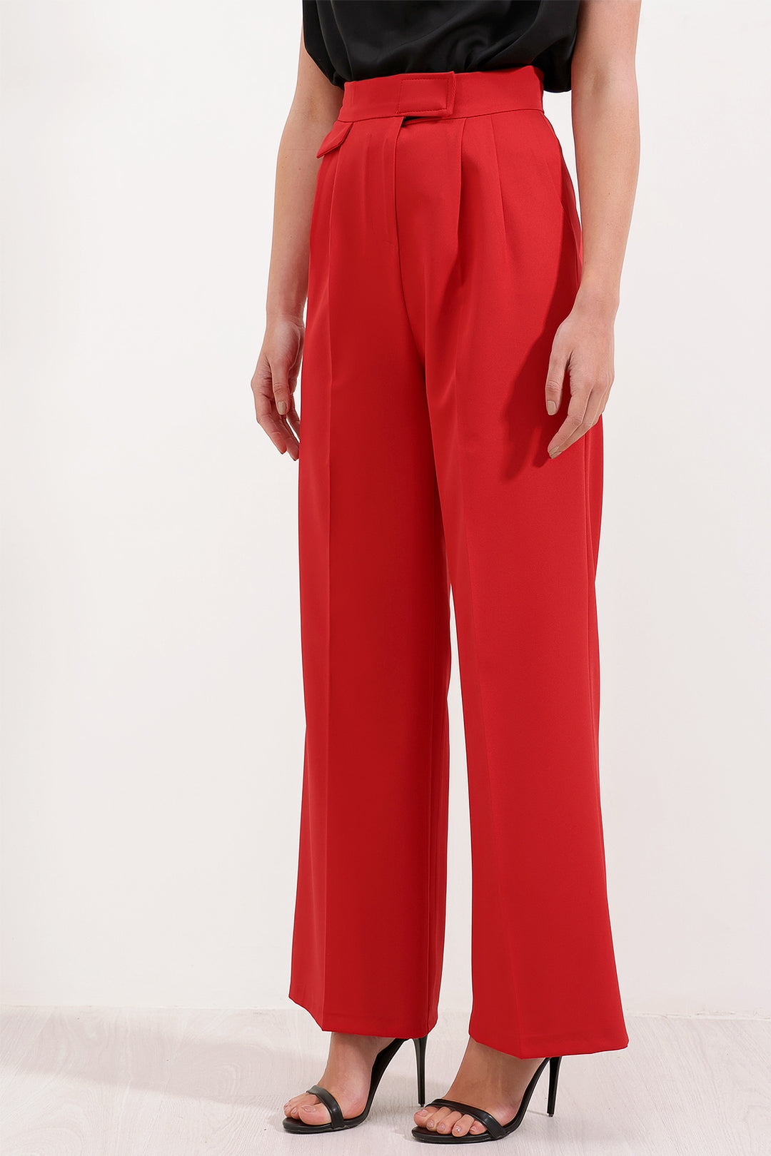 BGD Women High Waist Velcro Palazzo Pants - Red - Avondale