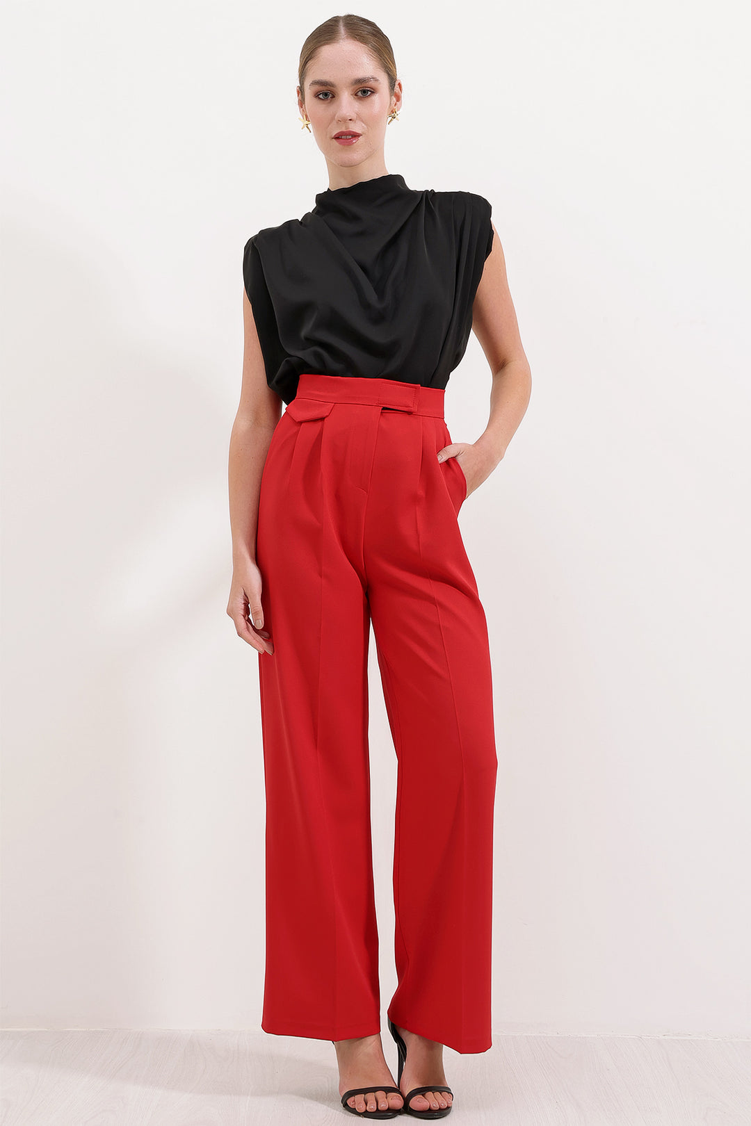 BGD Women High Waist Velcro Palazzo Pants - Red - Avondale