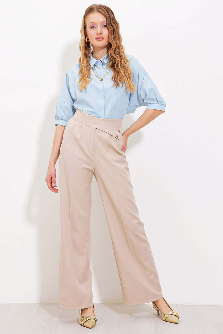 BGD Women Woman Beige High Waisted Palazzo Pants 6646 - Avondale