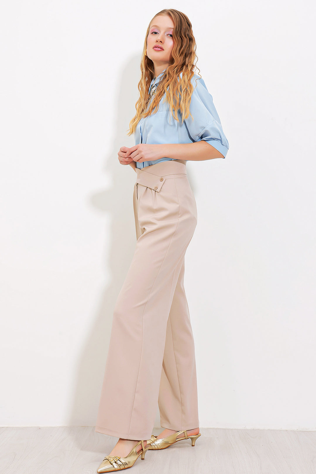 BGD Women Woman Beige High Waisted Palazzo Pants 6646 - Avondale