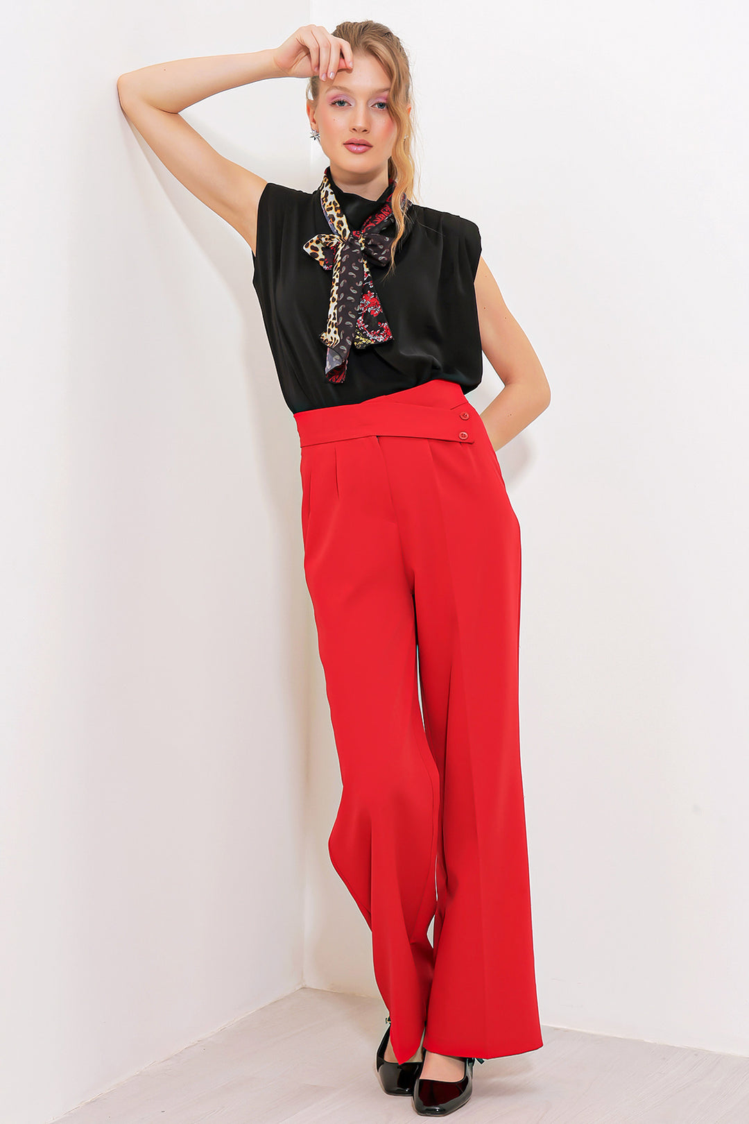 BGD Women Woman Red High Waist Palazzo Pants 6646 - Avondale