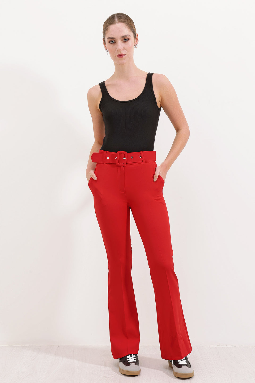 BGD Women Spanish Flared High-Waisted Pants - Red - Avondale