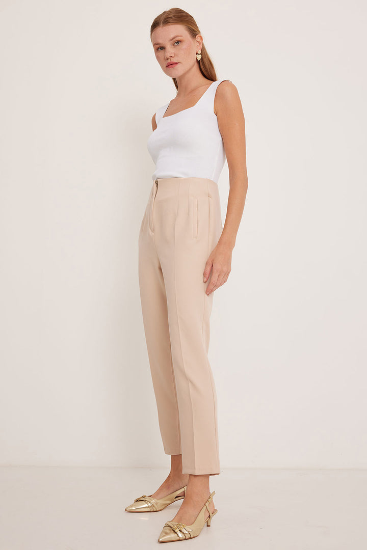 BGD Women Woman Beige High Waisted Fabric Trousers 6650 - Avondale