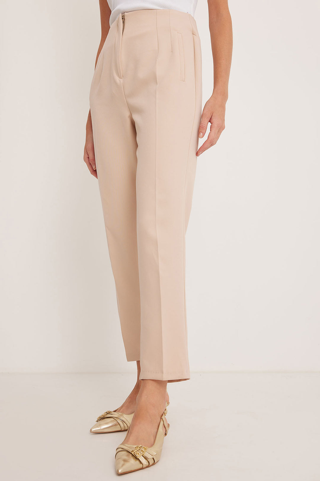 BGD Women Woman Beige High Waisted Fabric Trousers 6650 - Avondale