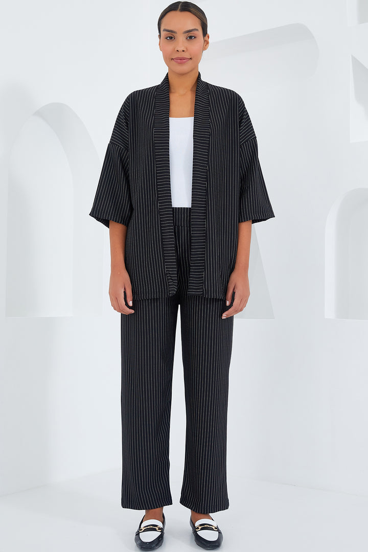 BGD Women Women's Striped Kimono Two-Piece Set - Black - Avondale