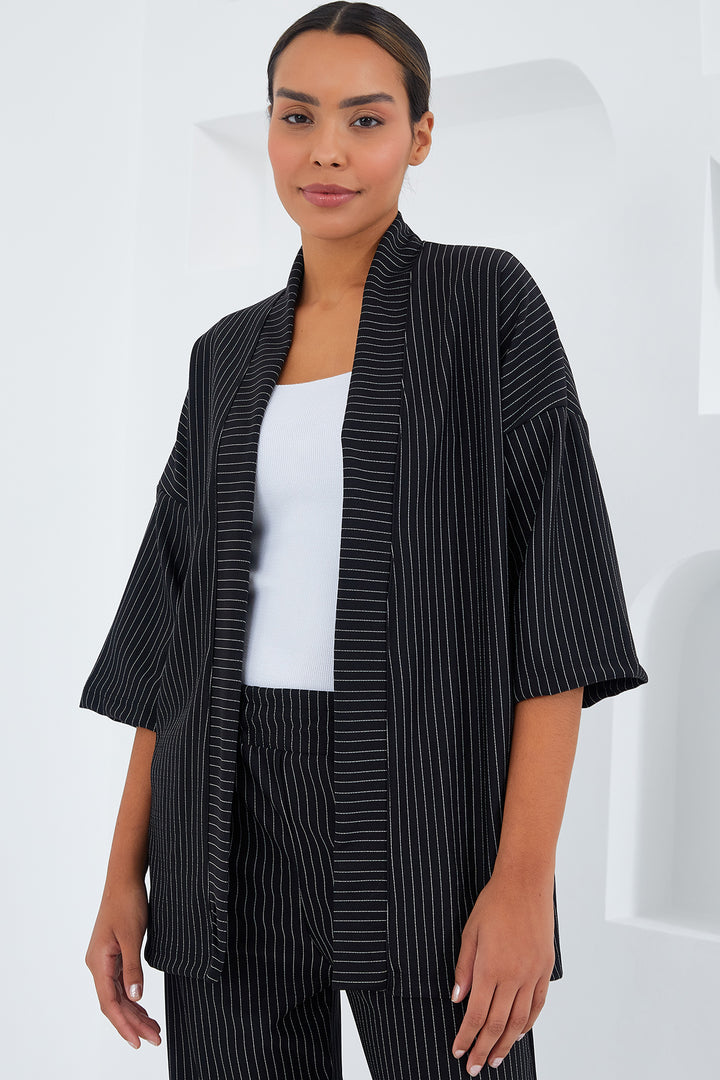 BGD Women Women's Striped Kimono Two-Piece Set - Black - Avondale