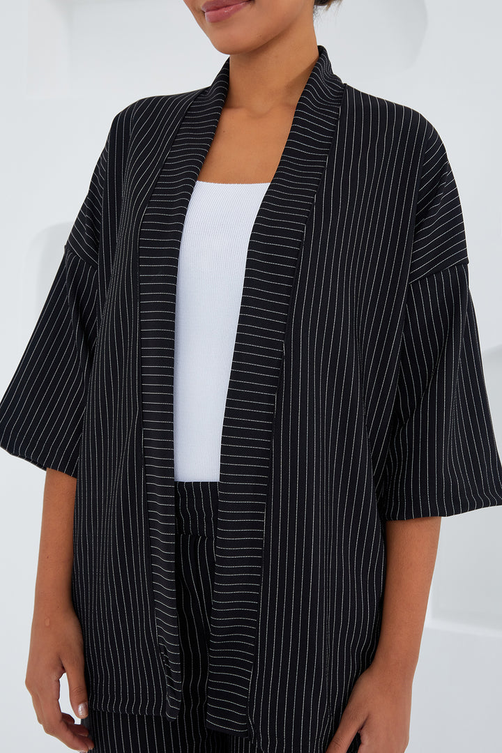 BGD Women Women's Striped Kimono Two-Piece Set - Black - Avondale