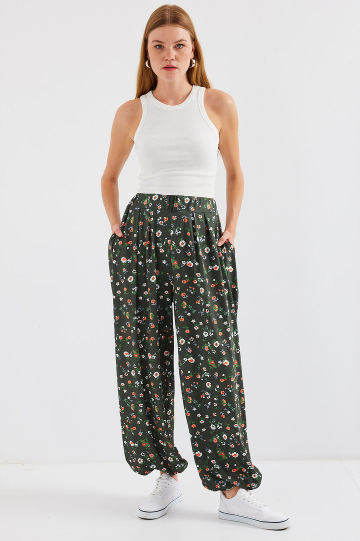 BGD Women Patterned Harem Pants - Khaki - Avondale