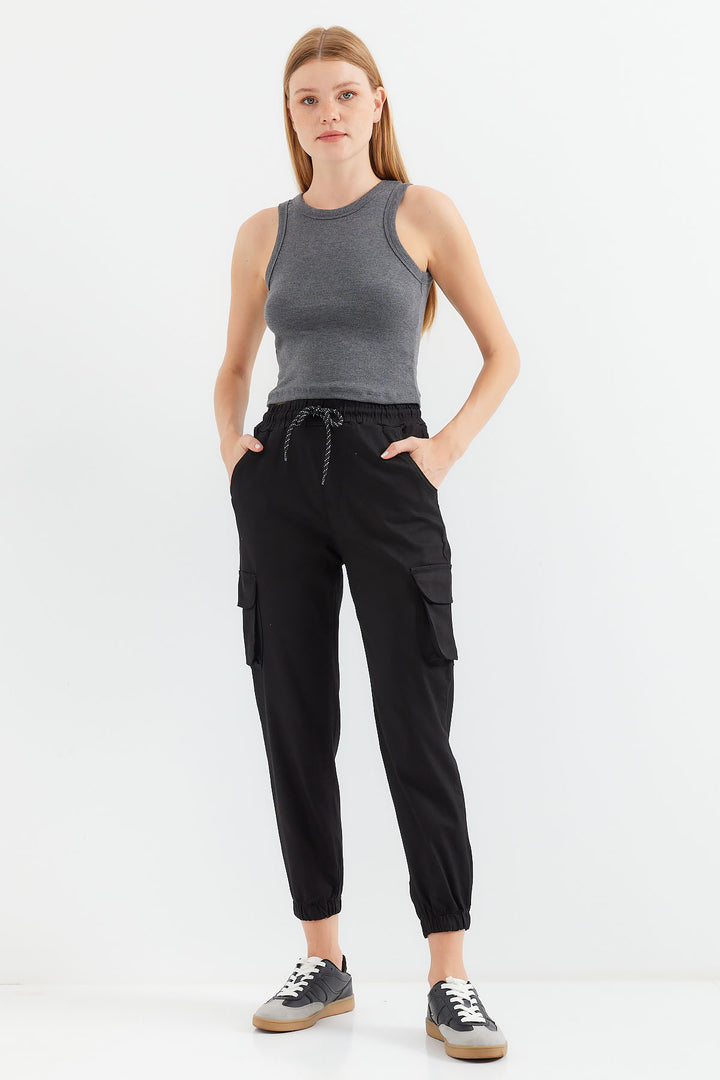 BGD Women Cargo Pocket Jogger Pants - Black - Avondale