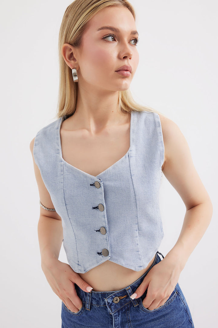 BGD Women Crop Denim Vest - Blue - Avondale