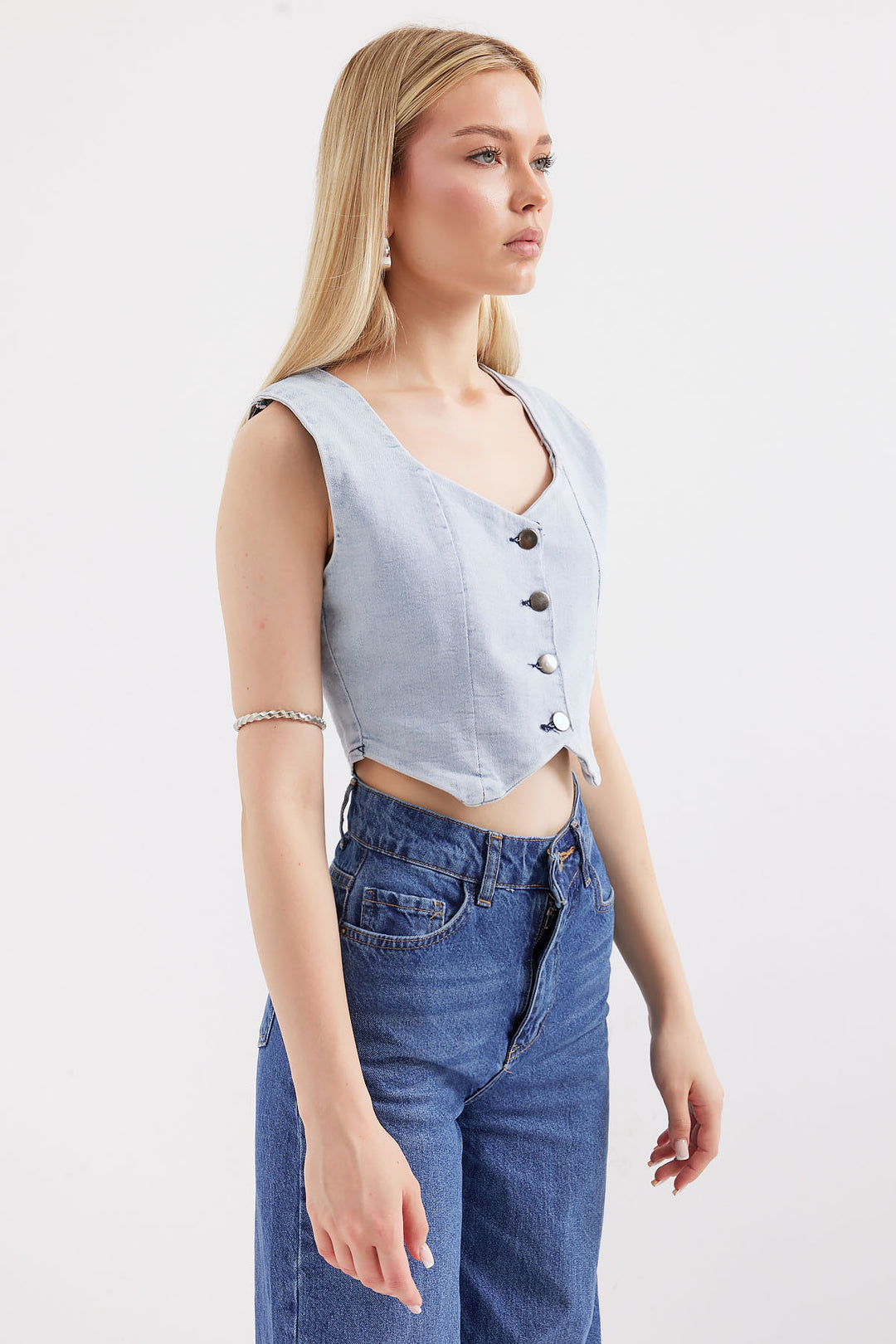 BGD Women Crop Denim Vest - Blue - Avondale