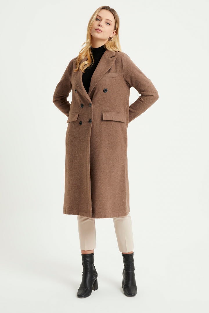 ZRF Women Buttoned V Neck Coat - Brown - Velsen-Zuid